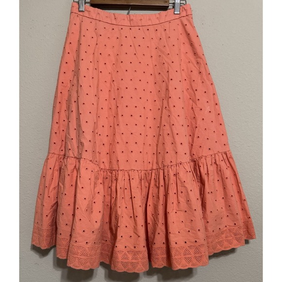J.CREW Dresses & Skirts - J Crew Skirt Women's 8 Peach Coral Tiered‎ Midi Embroidered Eyelets Cottagecore